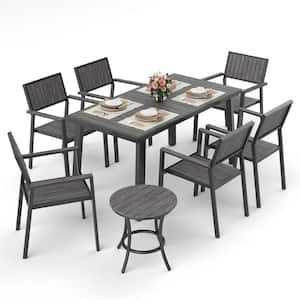 8-Piece Aluminum Gray Outdoor Patio Dining Set with Rectangle Table, Small Side Table and 6-Stackable Chairs