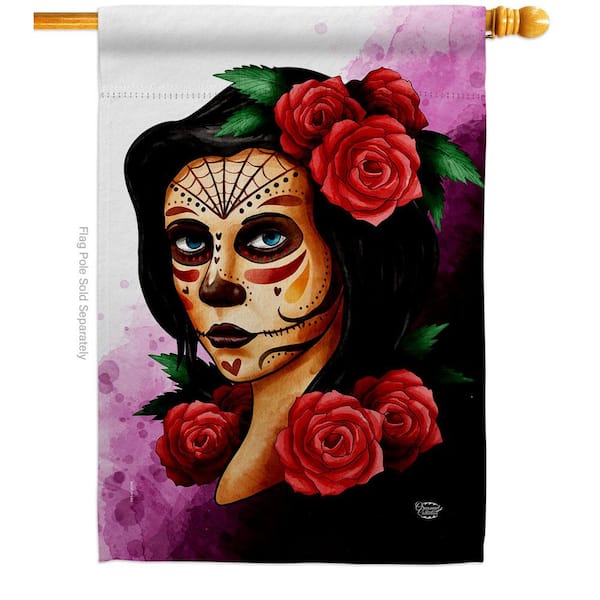 Ornament Collection 28 in. x 40 in. Elegant Skull Day of Dead House Flag Double-Sided Falltime Decorative Vertical Flags