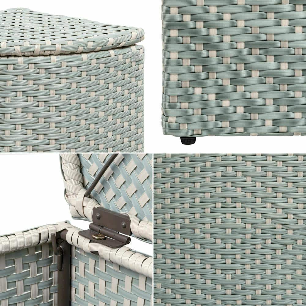Mint Blue and White Plastic Corner Outdoor Trash Can