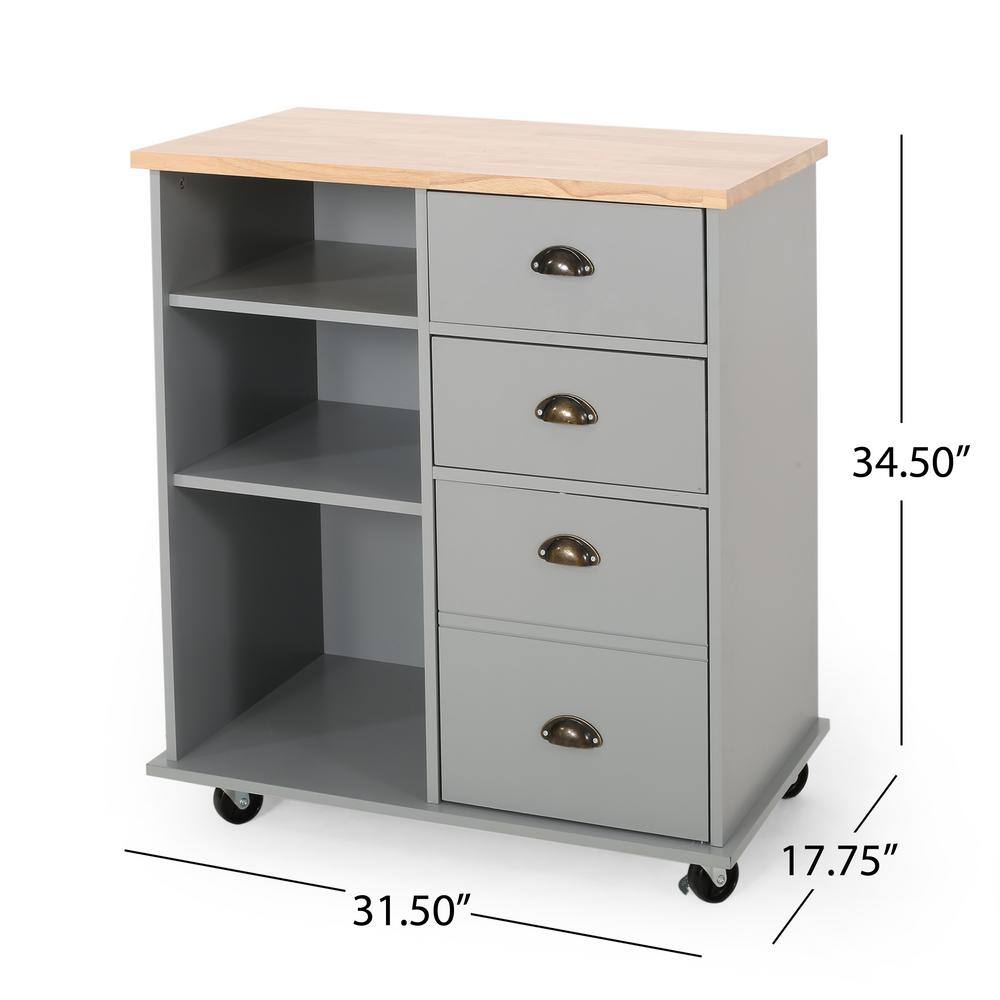 Contemporary Rectangular Kitchen Cart with Natural Wood Finish and Storage