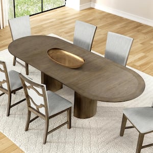 Garanie Oak Wood 102 in. Double Pedestal Extendable Dining Table (Seats 8)