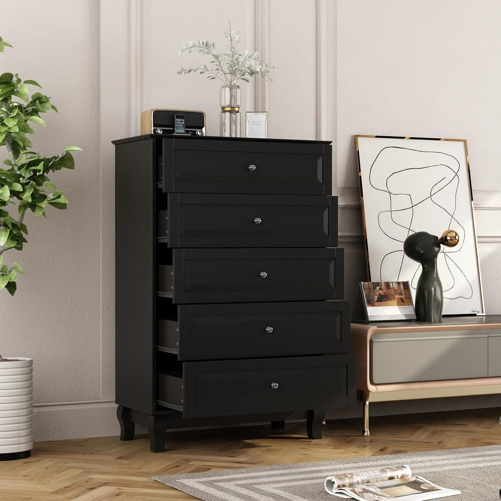 Black MDF 5-Drawer Vertical Chest of Drawers