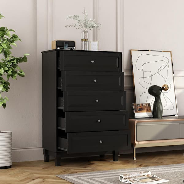 FUFU&GAGA 5-Drawer Black Paint Wood Chest of Drawer Dresser