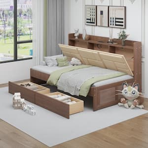 Wood Twin Size Daybed with Upholstered Storage and USB Charging Station