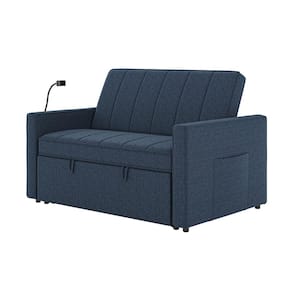 Fergus 53 in. Square Arm Polyester Square Sleeper Sofa in. Navy