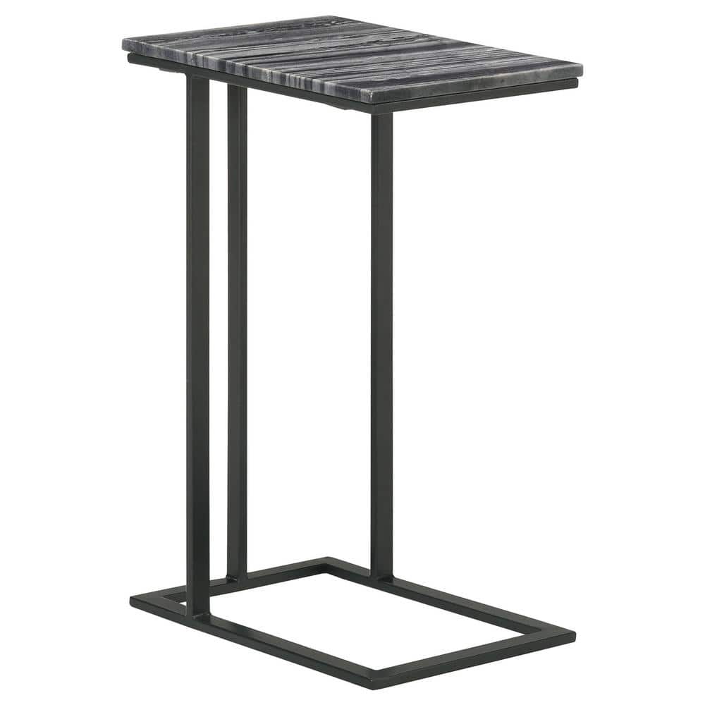 Vicente Black and Gray Marble Top Accent Table with Storage