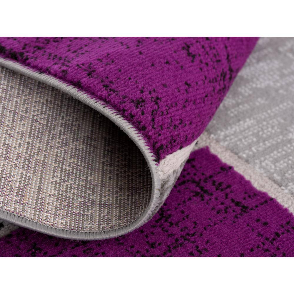 Purple and Gray Geometric Washable Synthetic Area Rug 5' x 7'