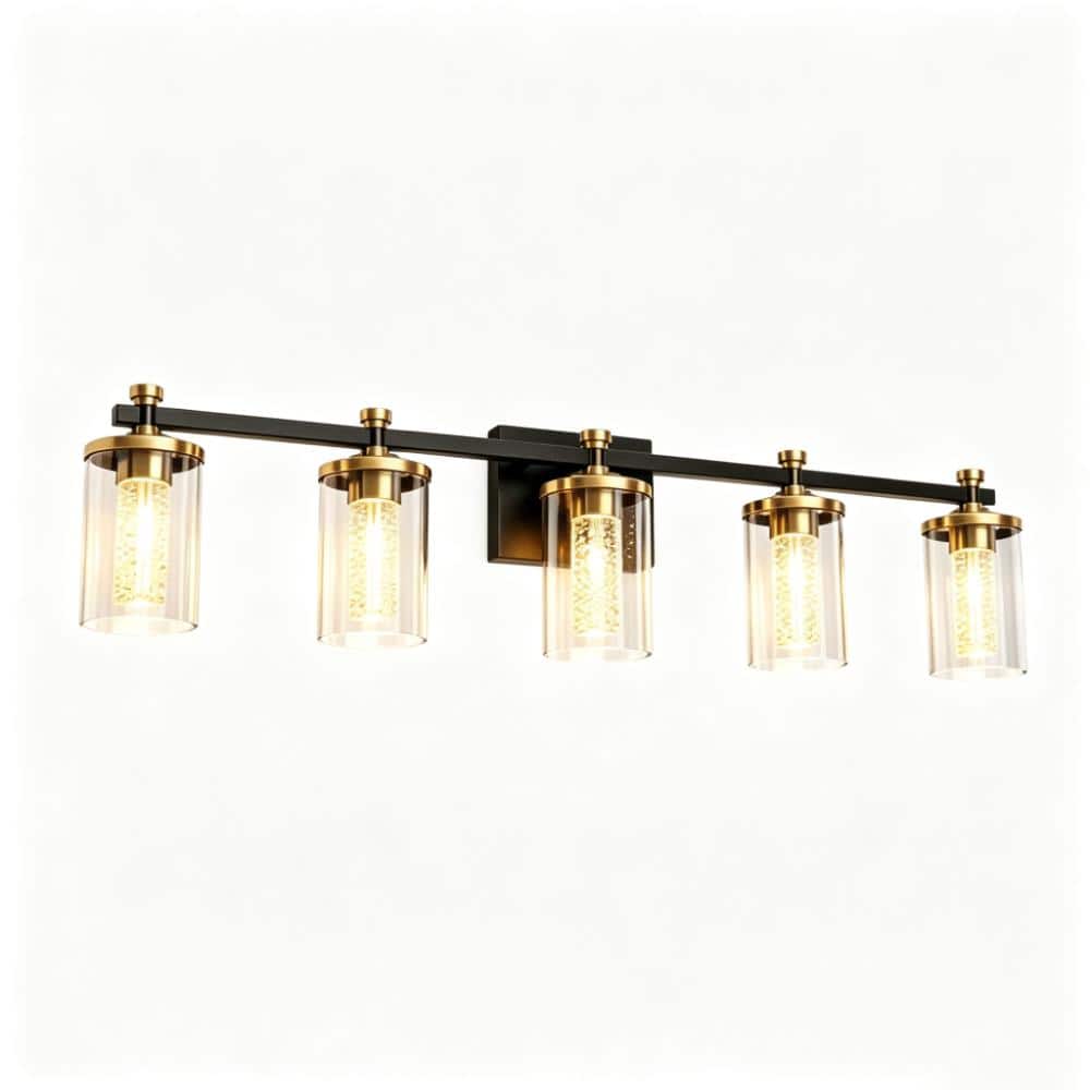 Sleek 39 Inch 5-Light Black Crystal LED Vanity Light, 3CCT Dimmable Wall Sconce with Clear Glass Shades for Indoor Use price history on PriceWatchPro