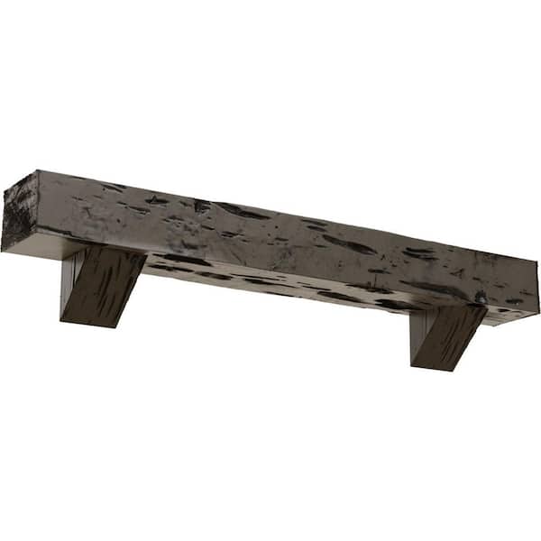 Ekena Millwork 8 in. x 10 in. x 7 ft. Pecky Cypress Faux Wood Fireplace Mantel Kit with Breckinridge Corbels, Burnished Honey Dew