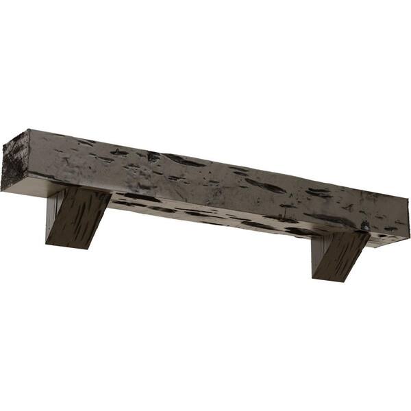 Ekena Millwork 8 in. x 12 in. x 5 ft. Pecky Cypress Faux Wood Fireplace Mantel Kit, Breckinridge Corbels, Burnished Honey Dew