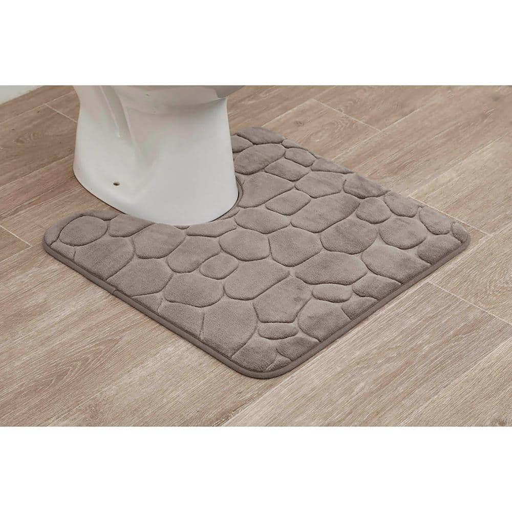 Taupe Memory Foam U-Shaped Contour Bath Rug with Pebble Design
