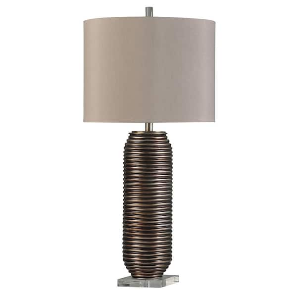 StyleCraft 37 in. Hand Spun Bronze Metal and Clear Acrylic Bedside Lamp
