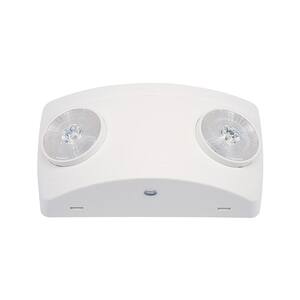 2-Light Thermoplastic Wall or Ceiling Mount LED White Emergency Fixture with Adjustable Optics