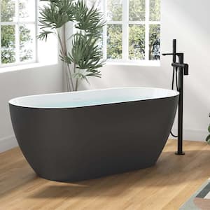 65 in. Acrylic Flatbottom Double Ended Bathtub Freestanding Soaking SPA Bathtub in Gray