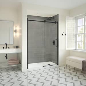 Odyssey 60 in. x 32 in. x 78 in. Alcove Shower Kit with Sliding Frameless Shower Door in Black, Right Drain Shower Pan