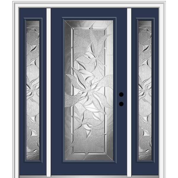 MMI Door 64.5 in. x 81.75 in. Impressions Left-Hand Full-Lite Decorative Painted Fiberglass Prehung Front Door with Sidelites