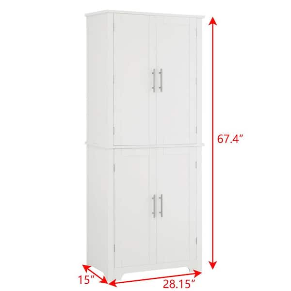 28.15 in. W x 15 in. D x 67.4 in. H White Wood Linen Cabinet with Adjustable Shelf and Storage Racks