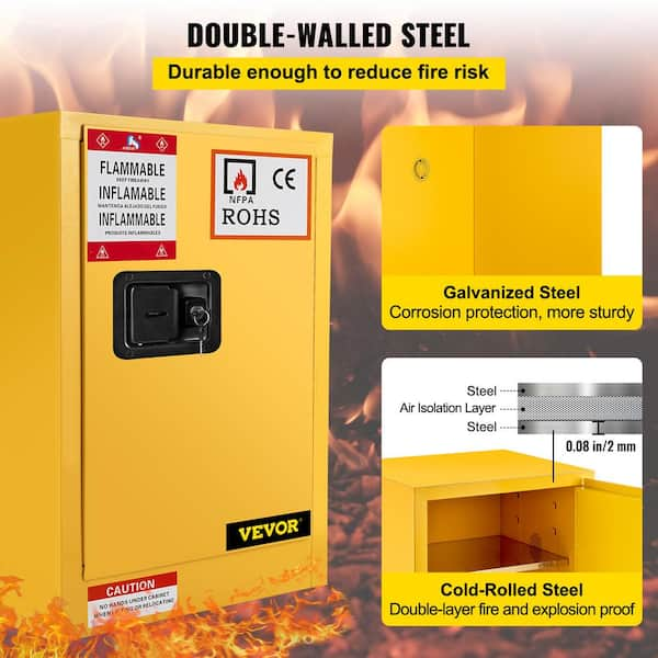 VEVOR 17 in. W x 17 in. D x 22 in. H Flammable Storage Safety Cabinet Adjustable Shelf Steel Yellow Outdoor Storage Cabinet