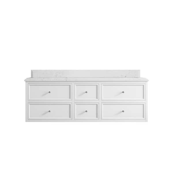 Willow Collections Roswell Floating 60 in. Double Sink Freestanding White Bath Vanity with Empira White Qt. Top Unassembled