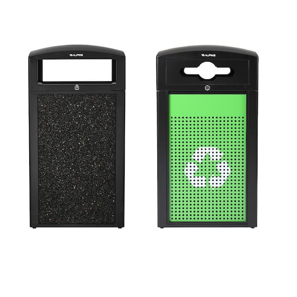 80 Gal. All-Weather Outdoor Grey Stone Panel Commercial Trash Can and Steel Recycling Bin Combo Station with Lid