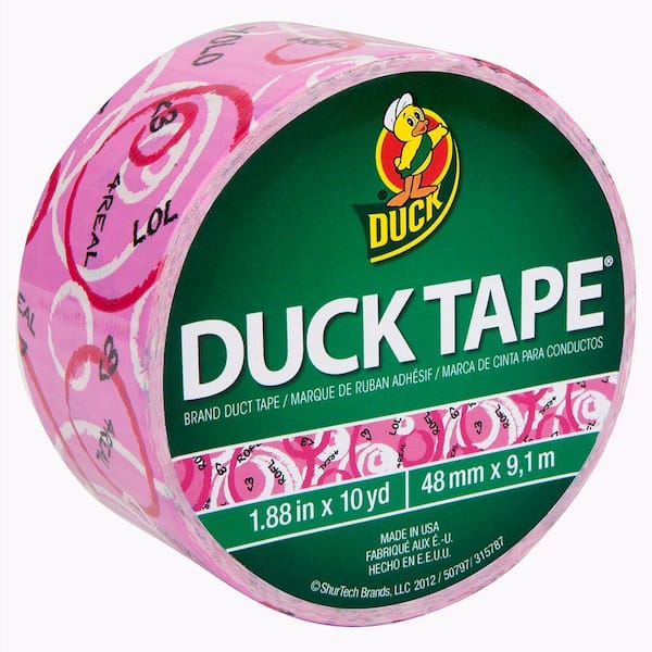 Duck 1.88 in. x 10 yds. Pink Text Duct Tape