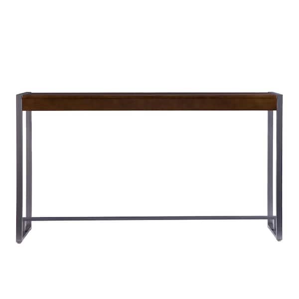 SEI FURNITURE Holly and Martin Macen 54 in. Dark Tobacco Brown Standard Rectangle Wood Console Table with Lightweight Metal Tube Frame