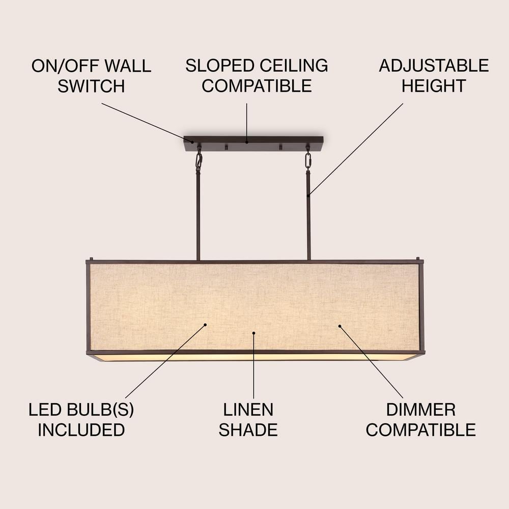 Cole 42" Oil Rubbed Bronze Linen LED Pendant Light