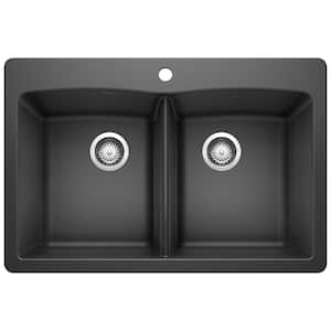 DIAMOND Dual-Mount Granite Composite 33 in. 1-Hole 50/50 Double Bowl Kitchen Sink in Anthracite