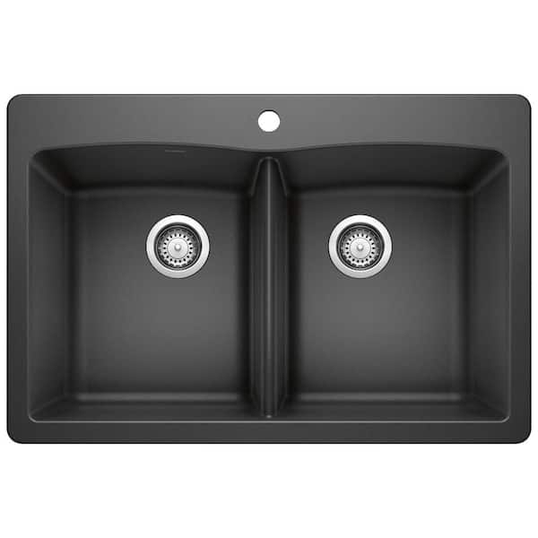 Blanco DIAMOND Dual-Mount Granite Composite 33 in. 1-Hole 50/50 Double Bowl Kitchen Sink in Anthracite
