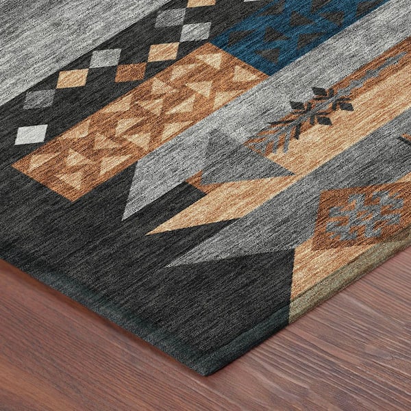 Chantille Machine Washable Indoor/Outdoor Abstract ACN2499 Black 2 ft. x 7 ft. Runner Rug