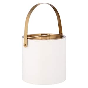 Santa Barbara 3 qt. White Ice Bucket with Brushed Gold Arch Handle and Bridge Cover