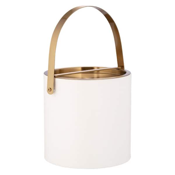 Kraftware Santa Barbara 3 qt. White Ice Bucket with Brushed Gold Arch Handle and Bridge Cover