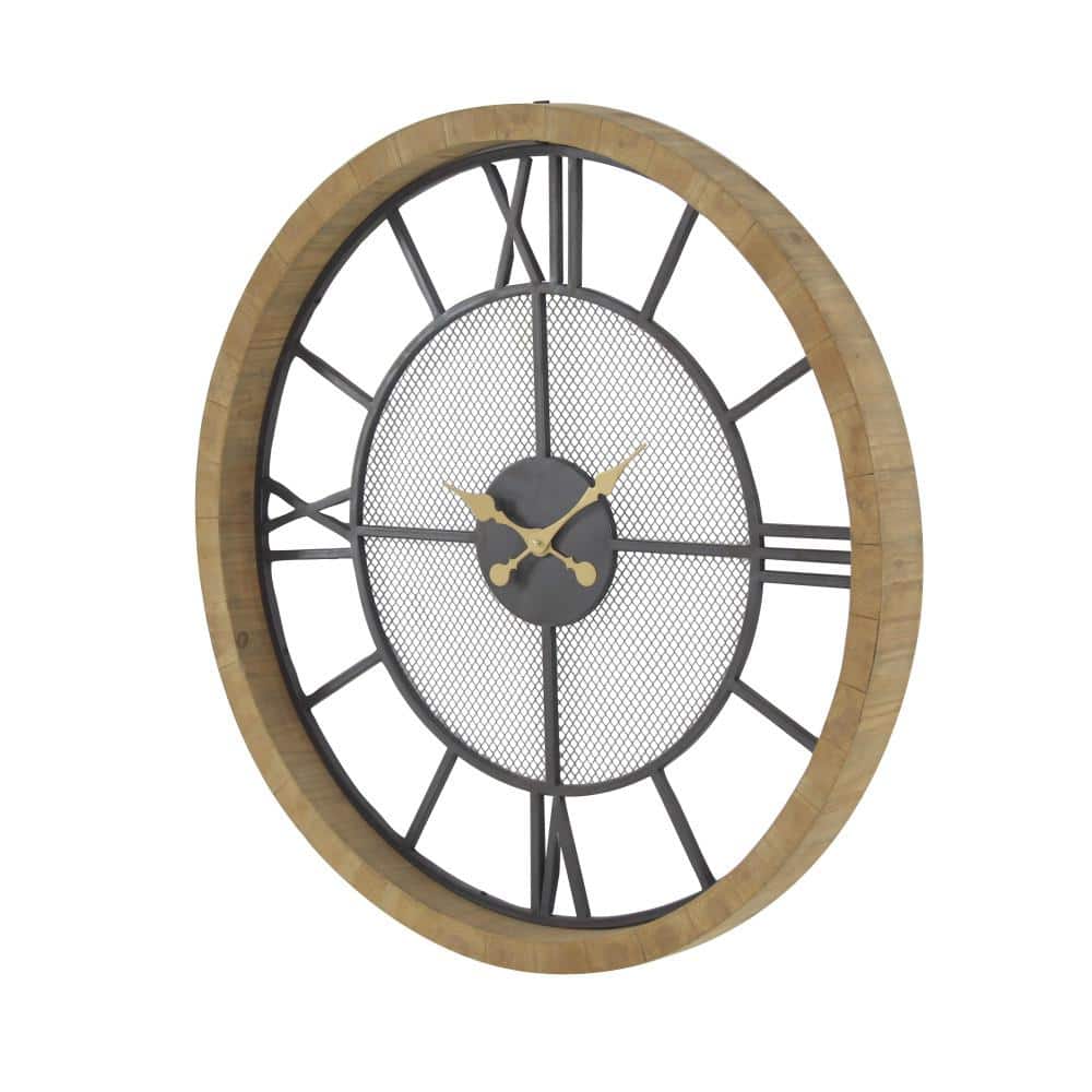 40" Brown and Black Metal and Wood Vintage Wall Clock