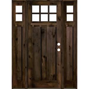 64 in. x 96 in. Craftsman Alder Left Hand Clear 6-Lite Clear Glass Black Stain Wood Prehung Front Door with Sidelites