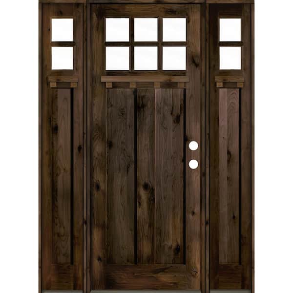 Krosswood Doors 70 in. x 96 in. Left-Hand Inswing 1/4 Lite Clear Glass Black Stain Wood Prehung Front Door/Sidelites with Dentil Shelf