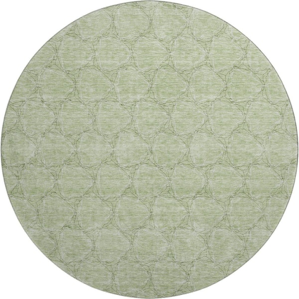 Mayfield Premium Machine Washable Abstract AMF960 Aloe 8 ft. x 8 ft. Round Rug