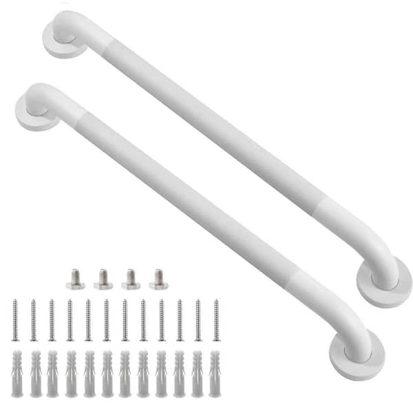 24 in. Shower Grab Bar in White, 304 Stainless Steel Anti-Slip Bathroom Grab Bar, Handicap Shower Grab Bar (2-Pack)