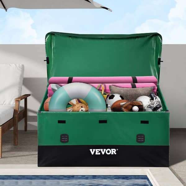 230 Gal. Outdoor Storage Box Portable Waterproof PE Tarpaulin Deck Box with Galvanized Frame for Camping, Poolside