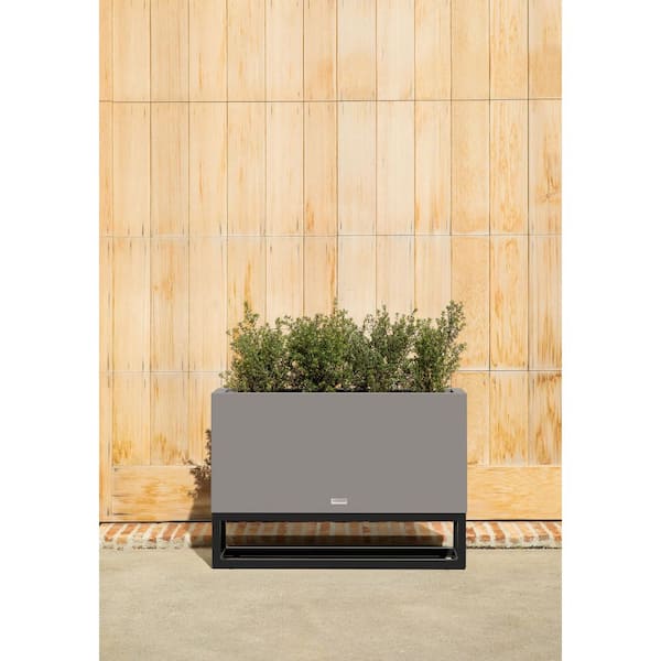 Long Box 32 in. Raised with Stand Rectangular Gray Plastic Planter with Black Stand