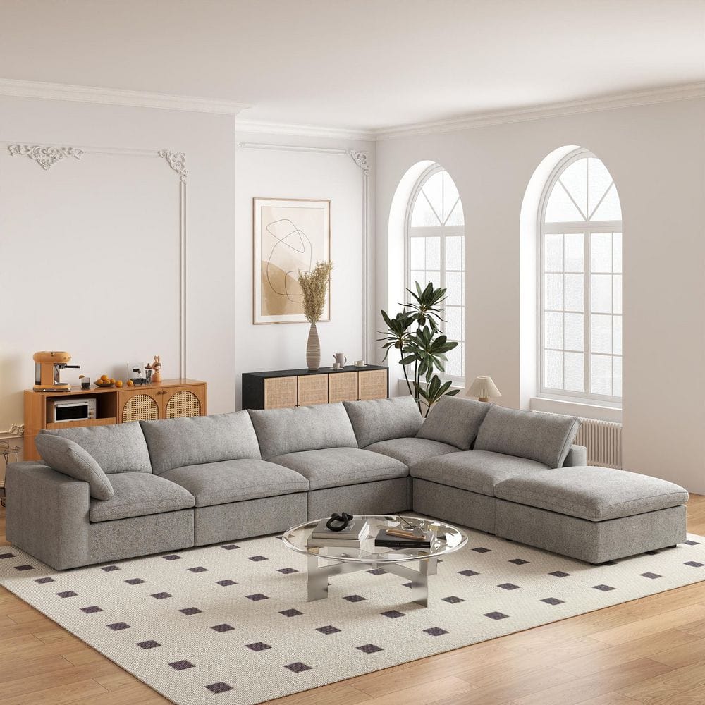 157.32 in. Square Arm 6-piece L Shaped Linen Velvet Sectional Sofa in Gray with Storage Ottoman and Removable Covers price history on PriceWatchPro