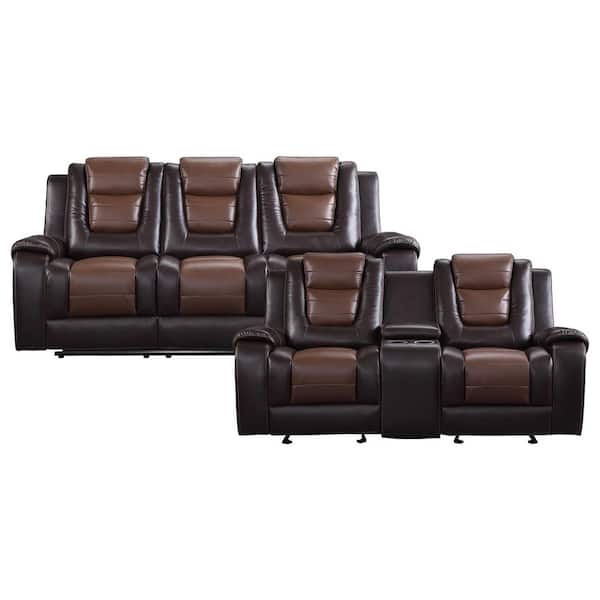 EVERGLADE HOME Danio 161.5 in. W Round Arm Faux Leather Rectangle Sofa in Brown