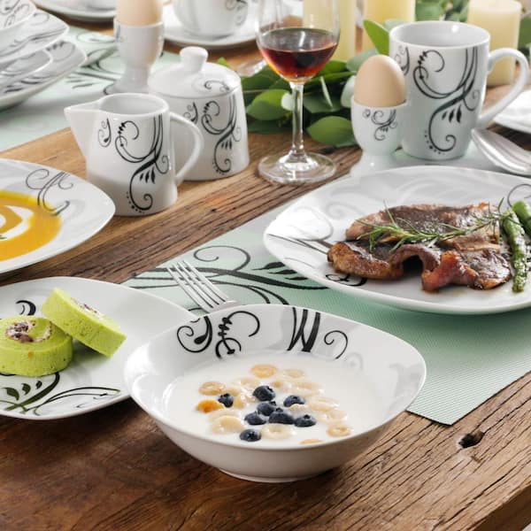 VEWEET 30-Piece Casual Ivory White with Black Lines Pattern Porcelain  Dinnerware Set (Service for 6) TERESA001 - The Home Depot