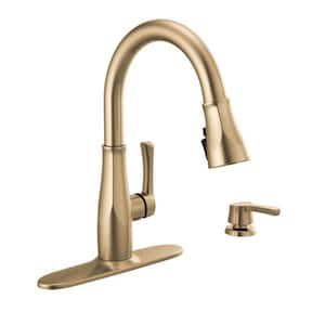 Owendale Single-Handle Pull-Down Sprayer Kitchen Faucet with ShieldSpray Technology in Champagne Bronze