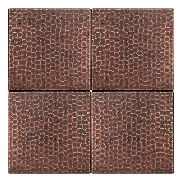 Premier Copper Products 6 in. x 6 in. Hammered Copper Decorative Wall Tile in Oil Rubbed Bronze (4-Pack)