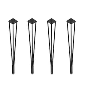 Kingsman 28-3/8 in. Matte Black Solid Steel Metal 3 Rods Hairpin Table Leg with Adjustable Base (4-Pack)