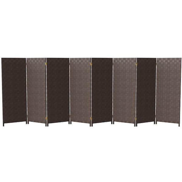 RED LANTERN 4 ft. Short Woven Fiber Outdoor All Weather Folding Screen - 8 Panel - Dark Brown