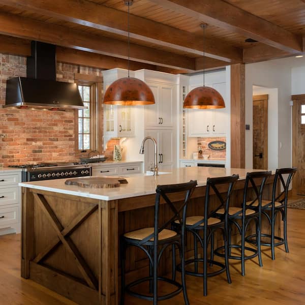 Detroit 23.62-in. 1-Light Large Industrial Copper Dome Hanging Pendant Light for Kitchen Island