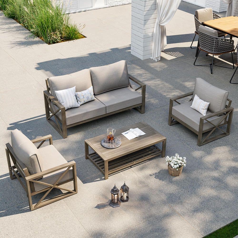 4-Pieces Aluminum Patio Conversation Sets with Coffee Table in Beige price history on PriceWatchPro