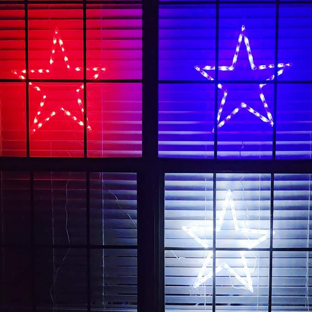 Foldable Patriotic Stars - Red, White and Blue ( 3 Stars Included) - 120 total LED Lights - 8 Lighting Modes