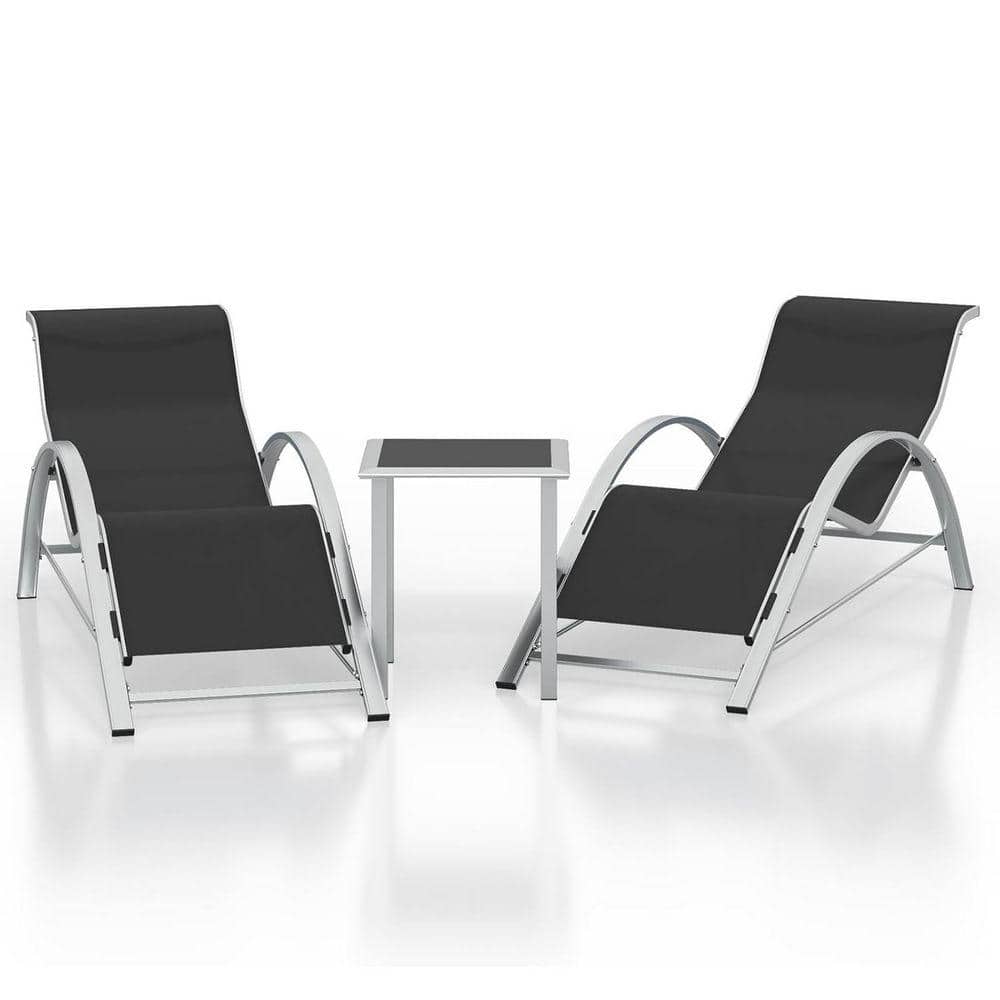 Patio Chaise Lounge Set, Aluminum Pool Lounge Chairs, Sunbathing Pool Chairs with Headrest and Side Table, Black price history on PriceWatchPro